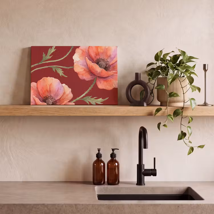 Leinwandbild - Blumen – Aquarell – Rot — 3