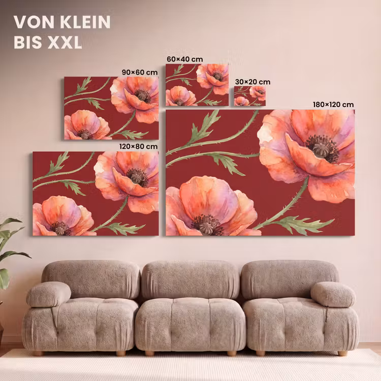 Leinwandbild - Blumen – Aquarell – Rot — 6