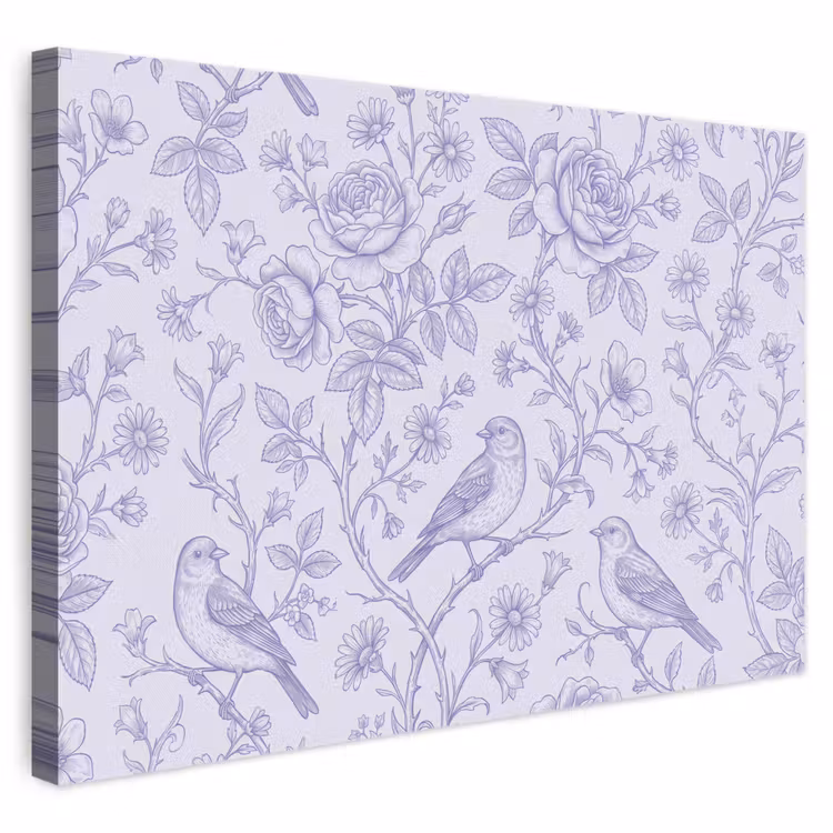 Leinwandbild - Blumen – Vogel – Zeichnung — 1