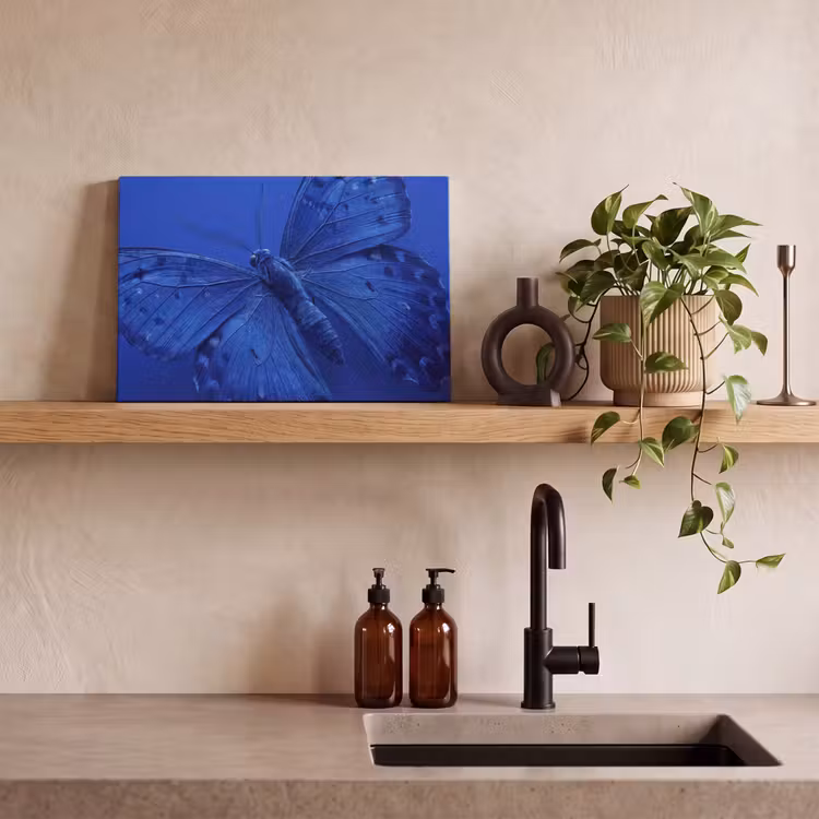 Leinwandbild - Blauer Schmetterling – Insekt — 3