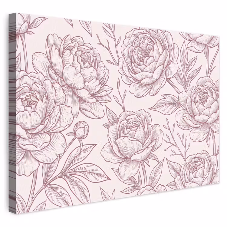 Leinwandbild - Blumen – Strichzeichnung – Rosa — 1