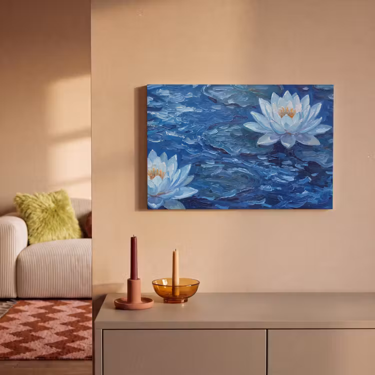 Leinwandbild - Blumen – Wasser – Blau — 2