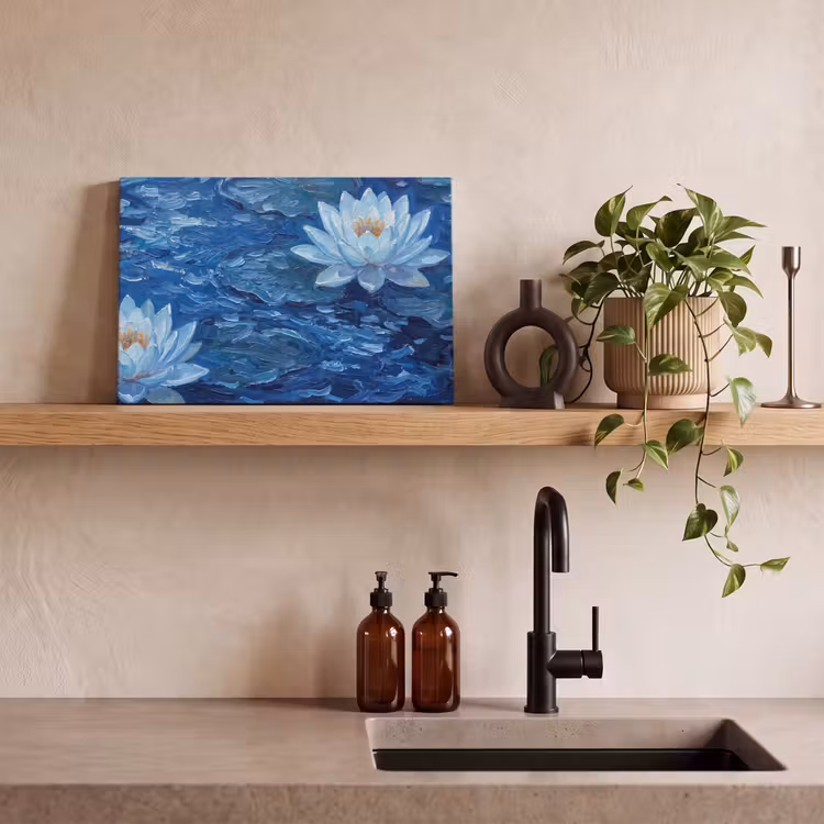 Leinwandbild - Blumen – Wasser – Blau — 3