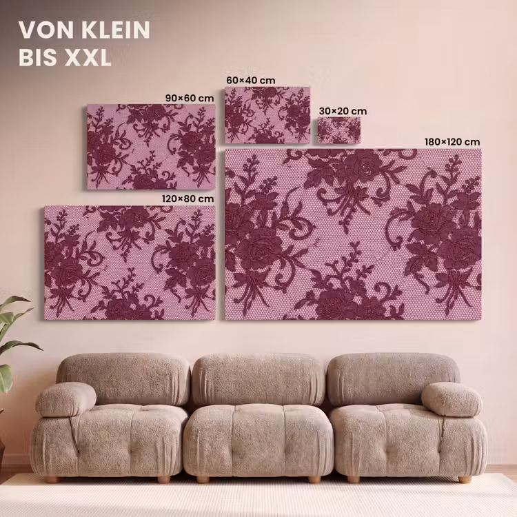 Leinwandbild - Bordeauxrotes Spitzenmuster — 6