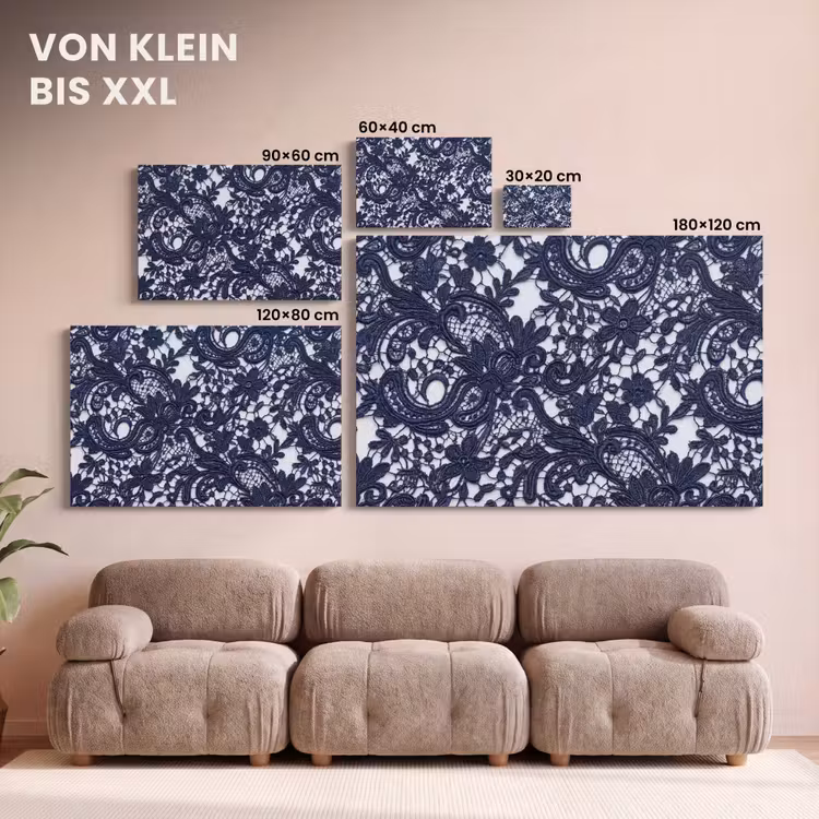 Leinwandbild - Dunkelblaue Spitze – Blumen — 6