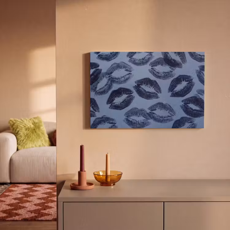 Leinwandbild - Lippen – Muster – Blau — 2