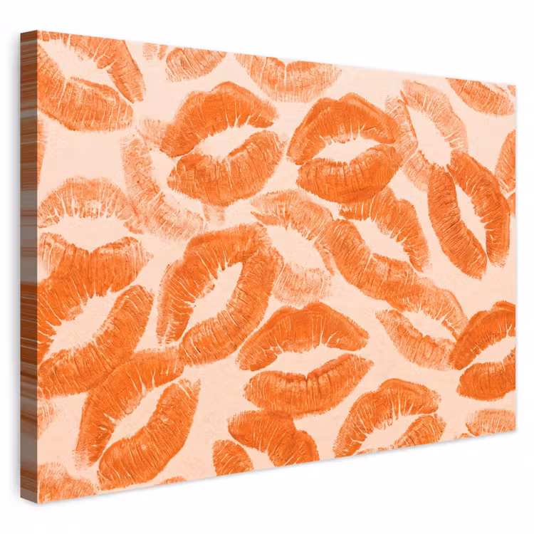 Leinwandbild - Orangefarbene Kussabdrücke – Liebe — 1
