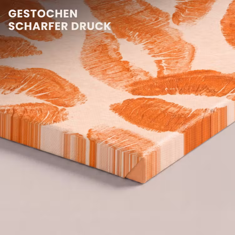 Leinwandbild - Orangefarbene Kussabdrücke – Liebe — 4