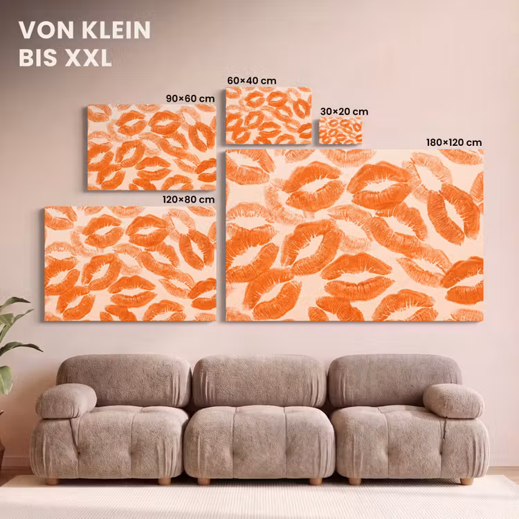 Leinwandbild - Orangefarbene Kussabdrücke – Liebe — 6