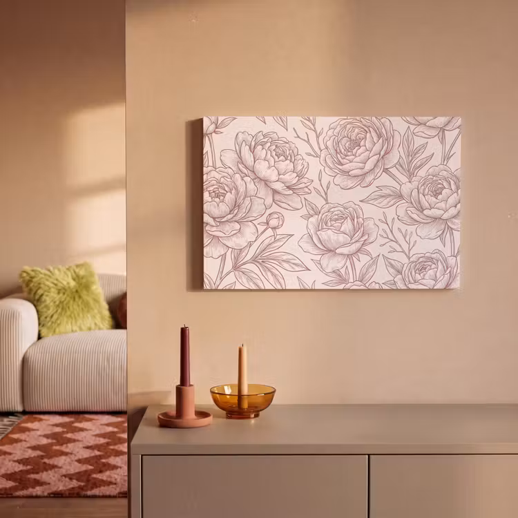 Leinwandbild - Blumen – Strichzeichnung – Rosa — 2