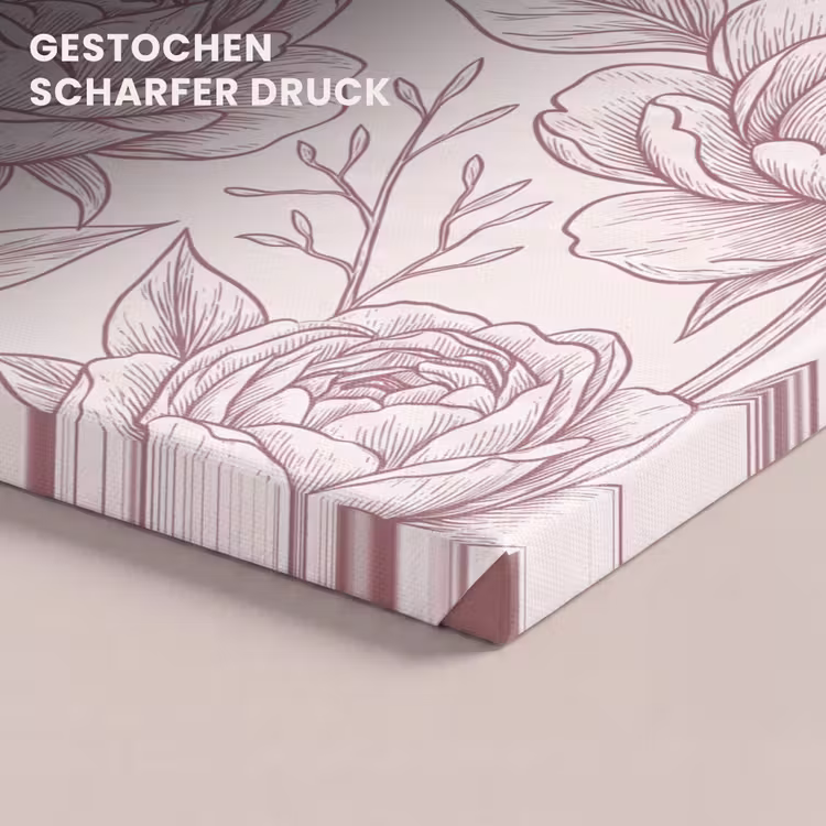Leinwandbild - Blumen – Strichzeichnung – Rosa — 4