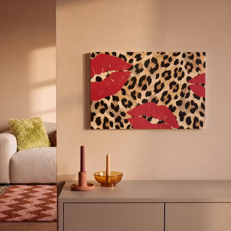 Leinwandbild - Kussabdruck – Tiermuster – Rot — 2