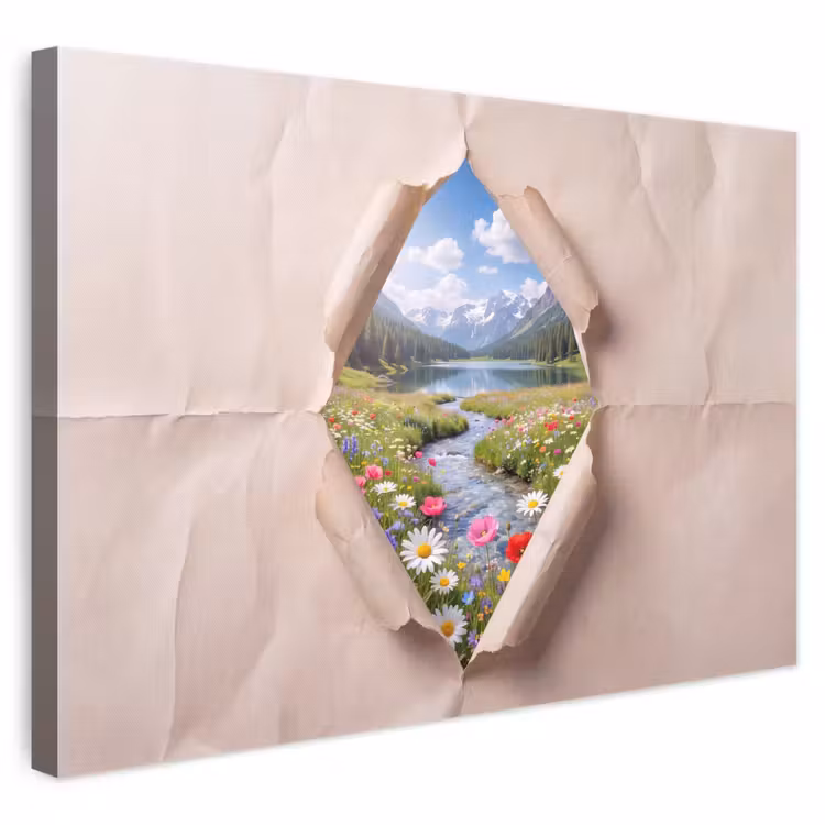 Leinwandbild - Blumen – Fluss – Landschaft — 1