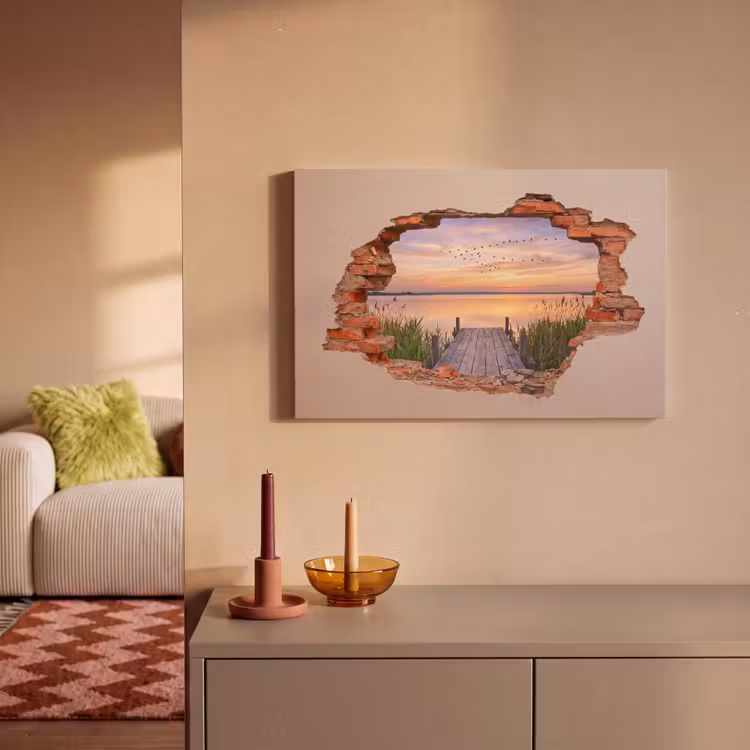 Leinwandbild - Mauer – Landschaft – Illusion — 2