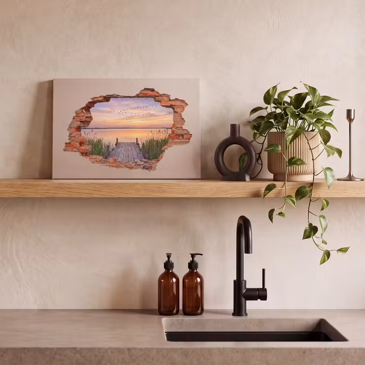 Leinwandbild - Mauer – Landschaft – Illusion — 3
