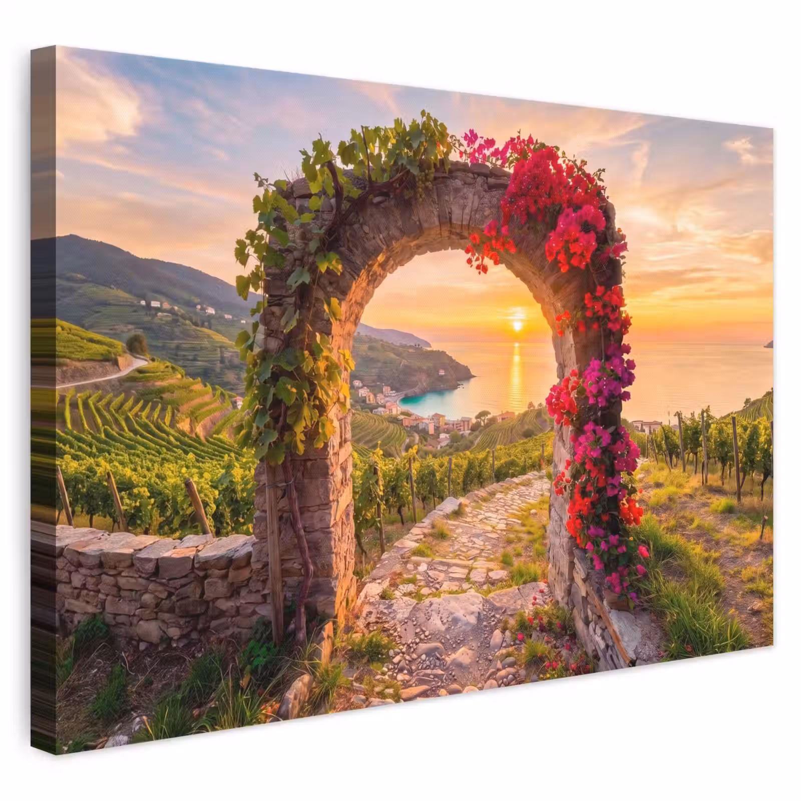 Leinwandbild - Bogen – Sonnenuntergang – Küste — 1