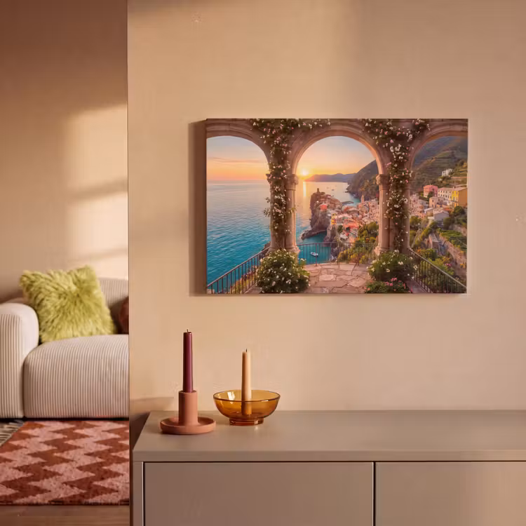 Leinwandbild - Dorf – Meer – Sonnenuntergang — 2