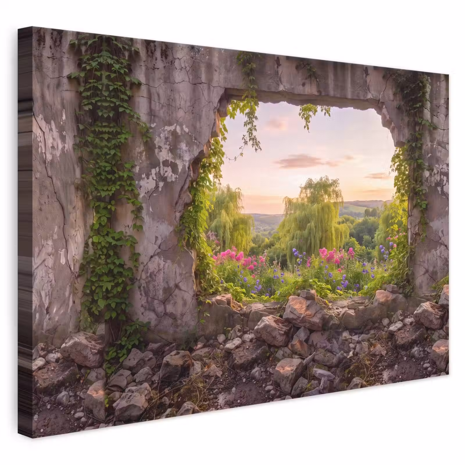 Leinwandbild - Mauer – Natur – Blumen — 1