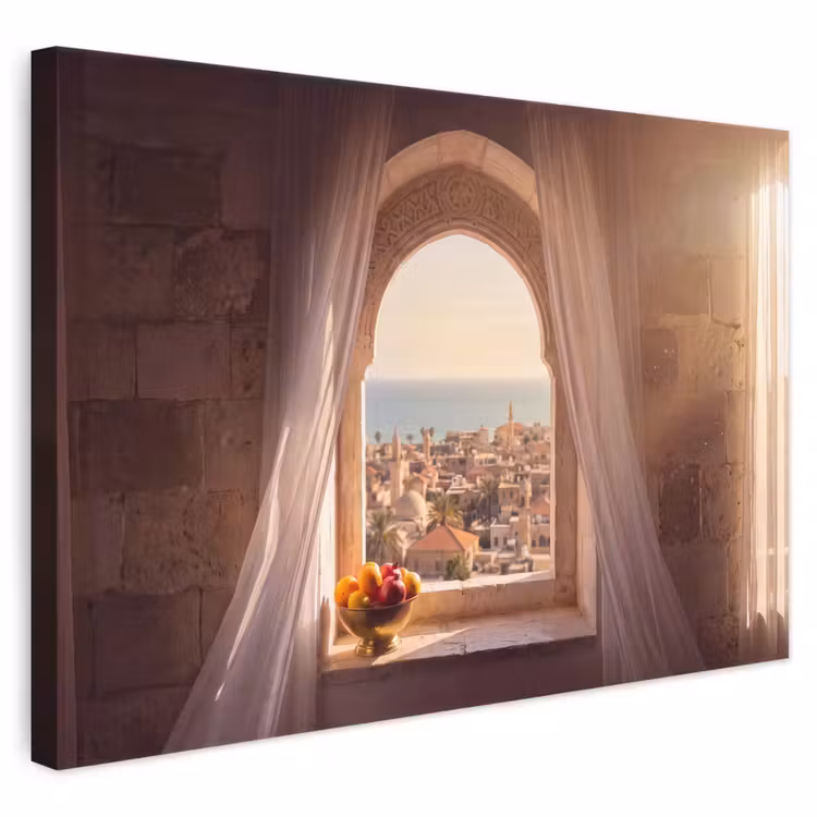 Leinwandbild - Fenster – Stadt – Meer — 1