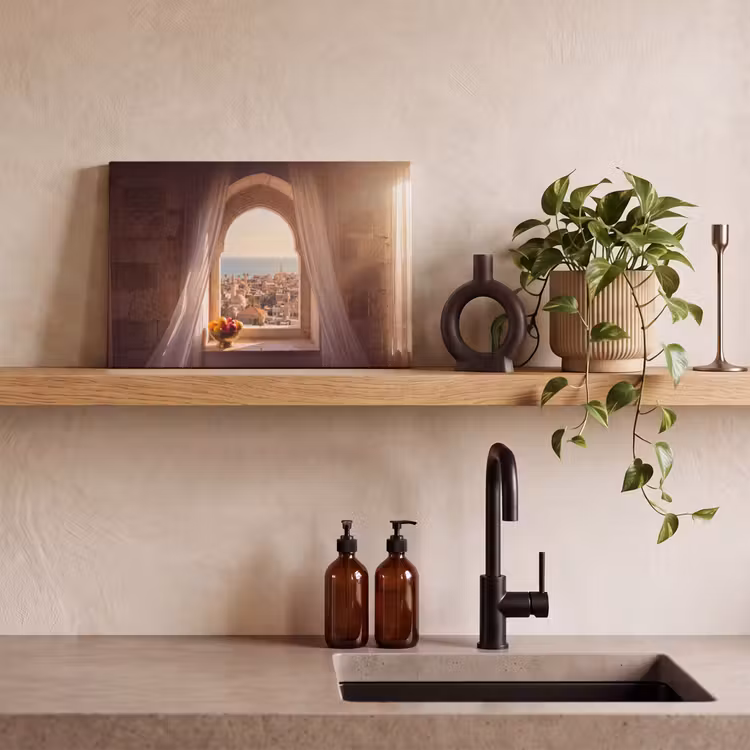 Leinwandbild - Fenster – Stadt – Meer — 3