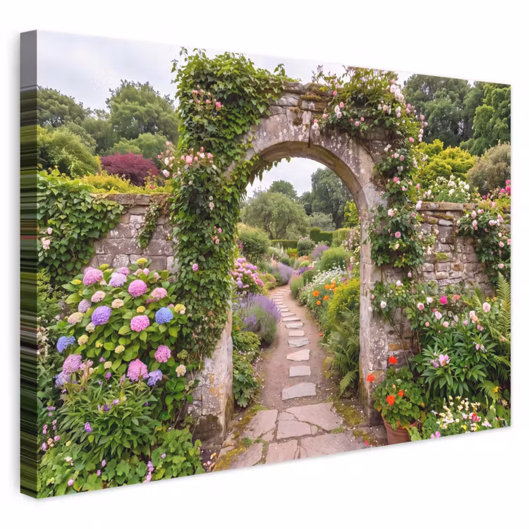 Leinwandbild - Garten – Blumen – Weg — 1