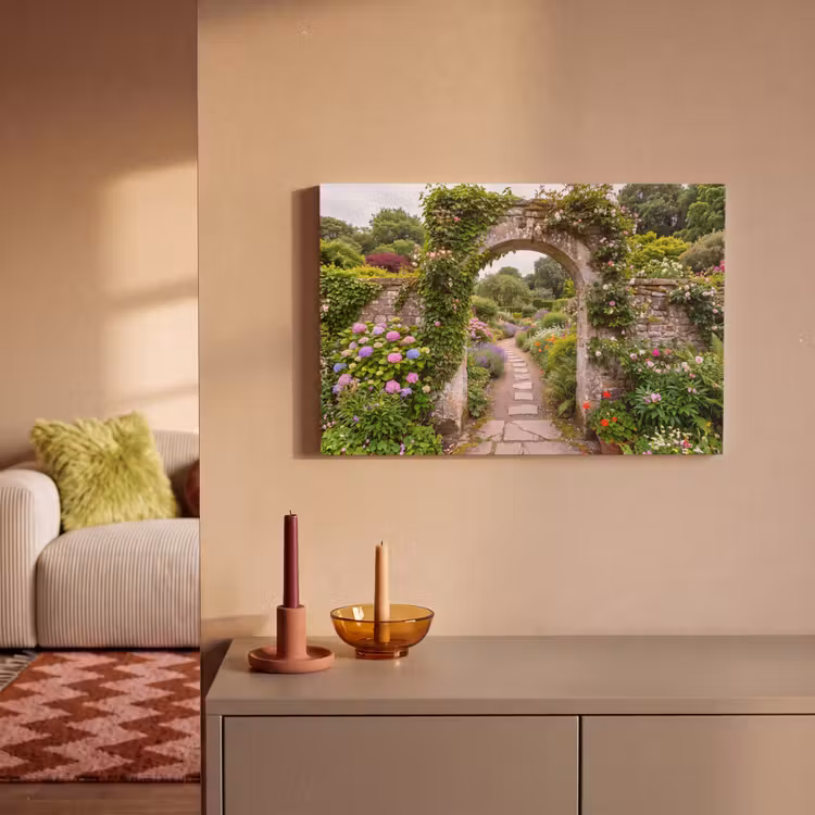 Leinwandbild - Garten – Blumen – Weg — 2