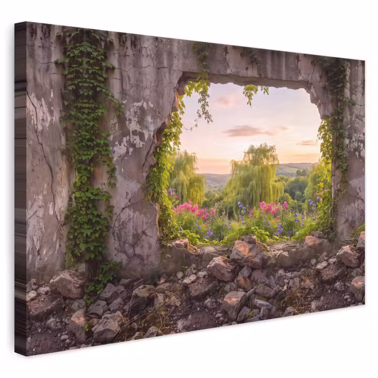 Leinwandbild - Mauer – Natur – Blumen — 1