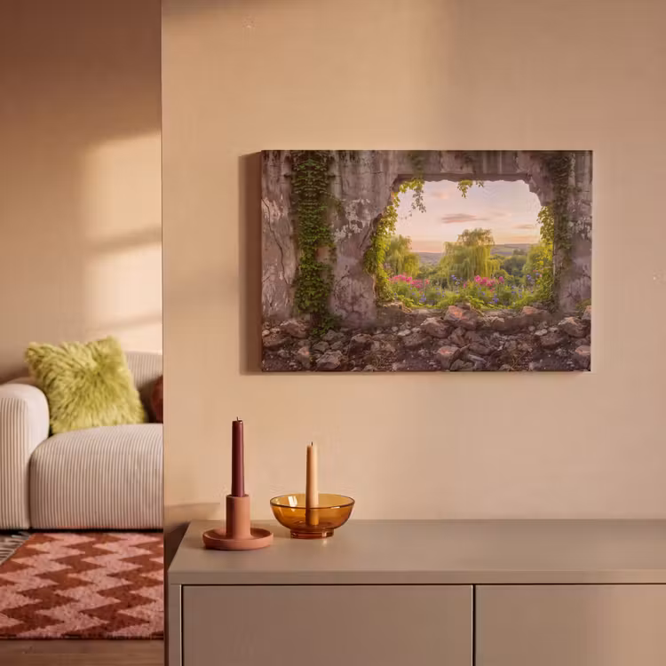 Leinwandbild - Mauer – Natur – Blumen — 2