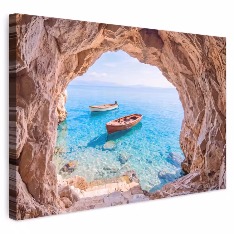 Leinwandbild - Höhle – Meer – Boote — 1