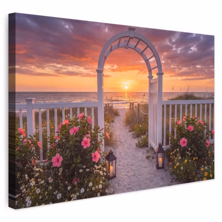 Leinwandbild - Meer – Frosch – Blumen — 1