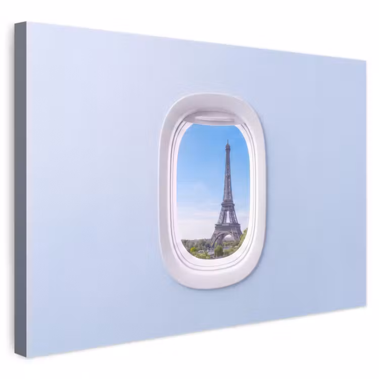 Leinwandbild - Eiffelturm – Flugzeugfenster – Reisen — 1