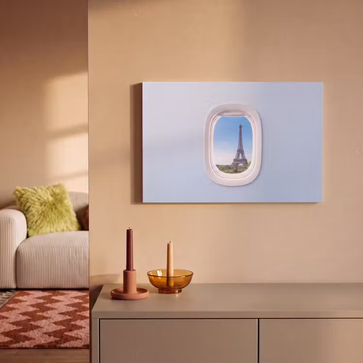 Leinwandbild - Eiffelturm – Flugzeugfenster – Reisen — 2