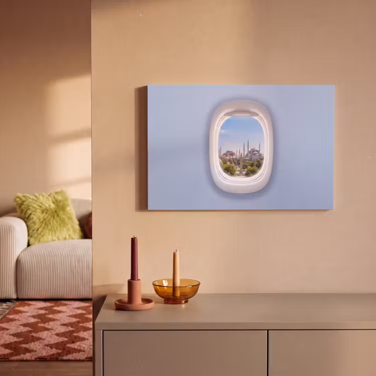 Leinwandbild - Flugzeugfenster – Stadt – Reise — 2