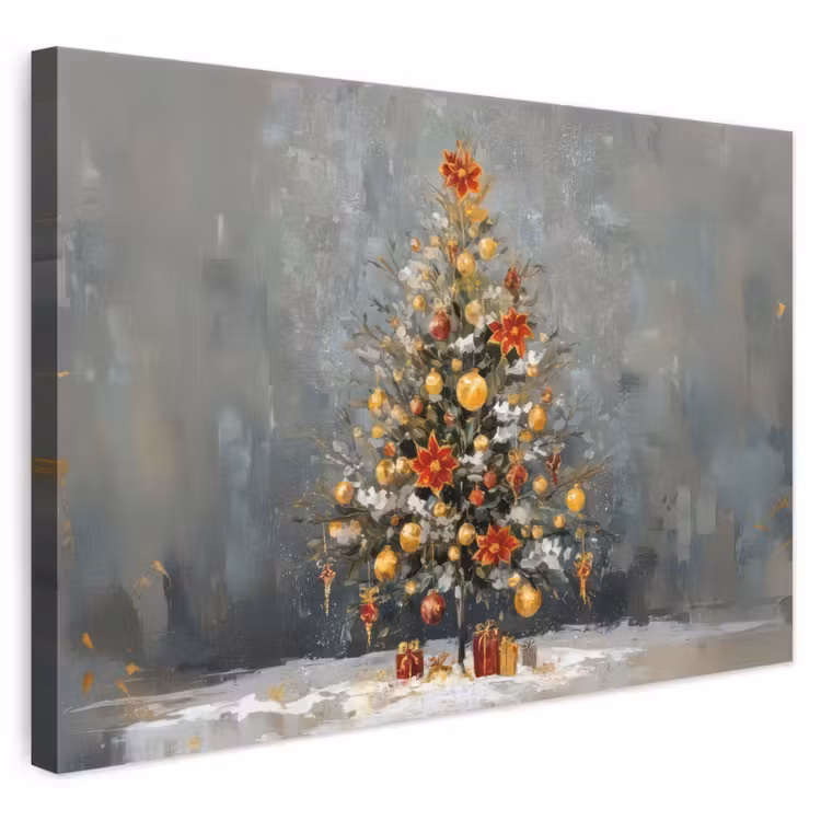 Leinwandbild - Weihnachtsbaum - Geschenke - Rot - Gold — 1