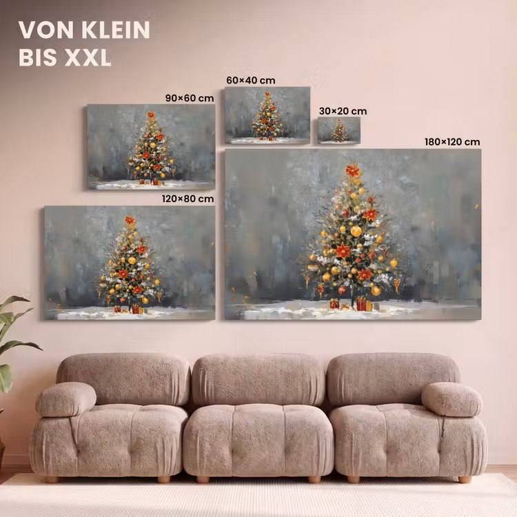 Leinwandbild - Weihnachtsbaum - Geschenke - Rot - Gold — 6