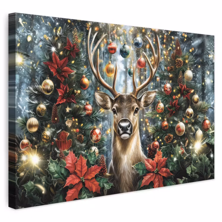 Leinwandbild - Weihnachtsfeier - Tannenwald - Rot — 1
