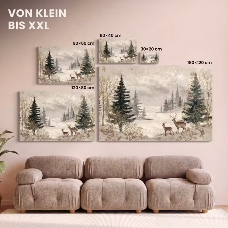 Leinwandbild - Wald - Hirsche - Winter - Schnee — 6
