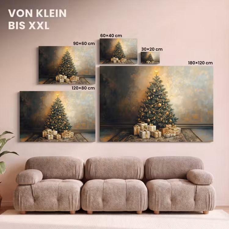 Leinwandbild - Weihnachtsbaum - Geschenke - Gold — 6