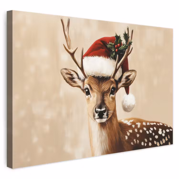 Leinwandbild - Weihnachten - Hirsch - Geweih - Rot — 1