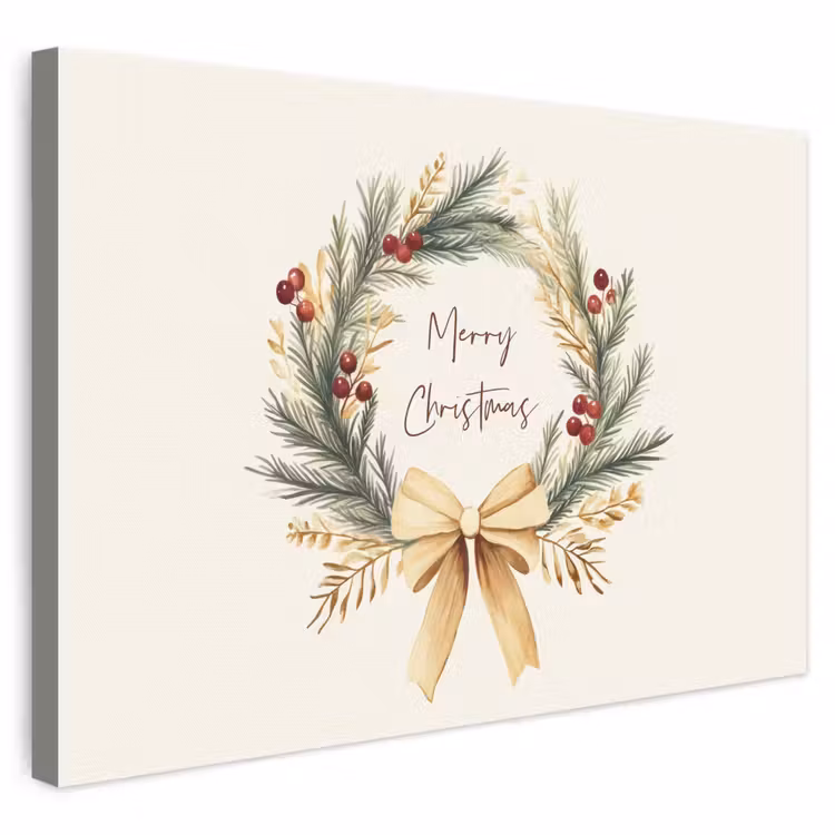Leinwandbild - Weihnachtskranz - Weihnachten - Gold - Beige — 1