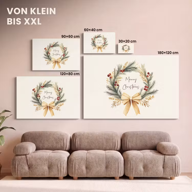 Leinwandbild - Weihnachtskranz - Weihnachten - Gold - Beige — 6