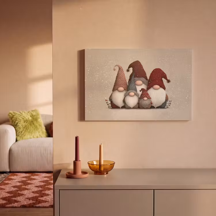 Leinwandbild - Wichtel - Weihnachten - Schnee - Zipfelmützen — 2