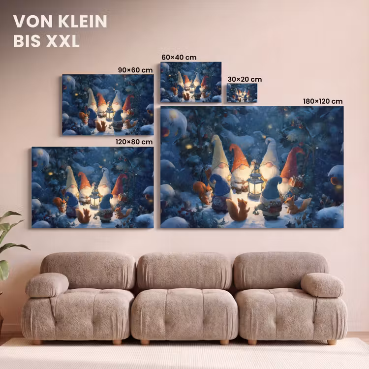 Leinwandbild - Winter - Zwerge - Eichhörnchen - Mehrfarbig — 6