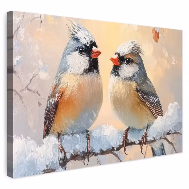 Leinwandbild - Vögel - Zweig - Winter - Schnee — 1