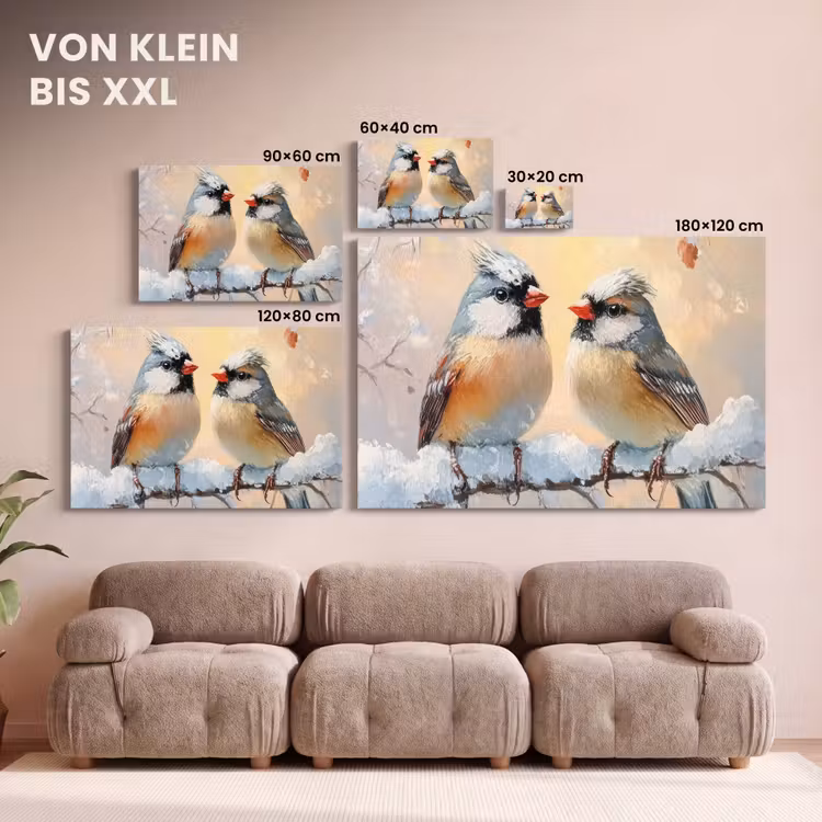Leinwandbild - Vögel - Zweig - Winter - Schnee — 6