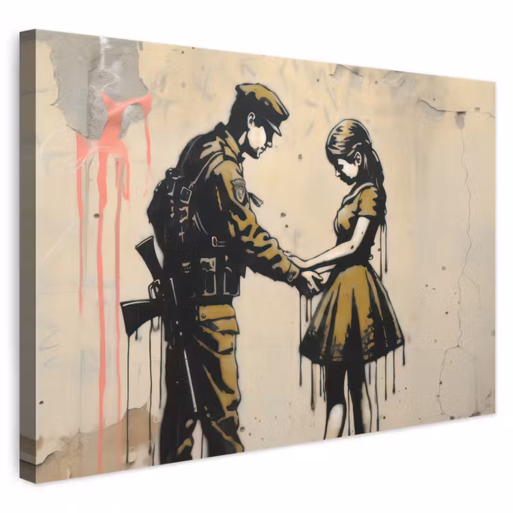 Leinwandbild - Soldat - Mädchen - Braun - Graffiti — 1