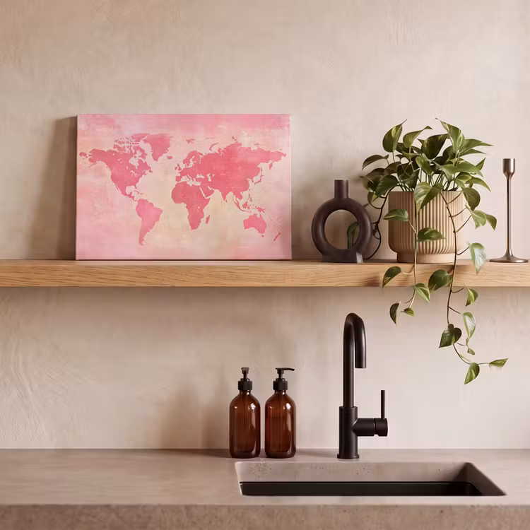 Leinwandbild - Weltkarte - Rosa - Unscharf — 3