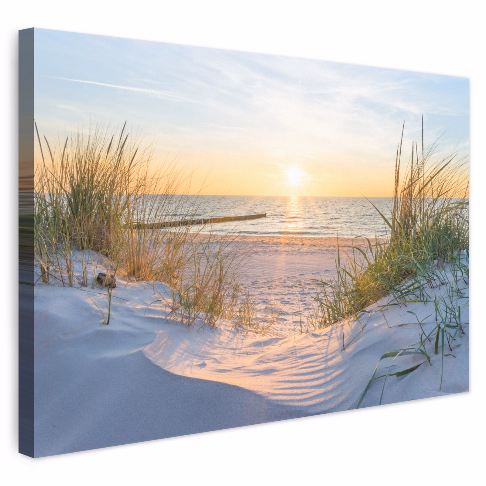 Leinwandbild - Strand - Sonne - Düne - Gras - Sand - Horizont — 1
