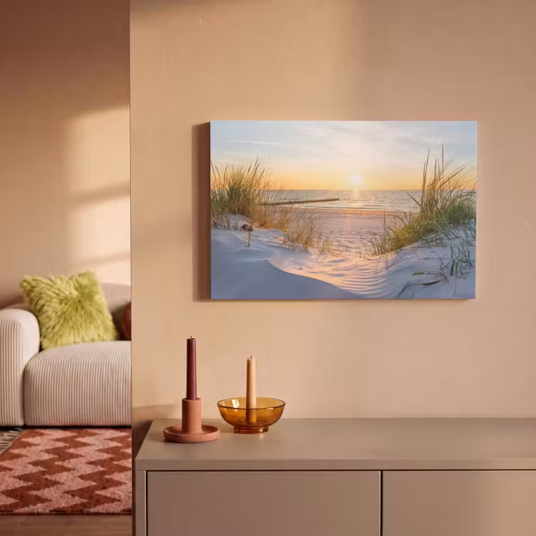 Leinwandbild - Strand - Sonne - Düne - Gras - Sand - Horizont — 2