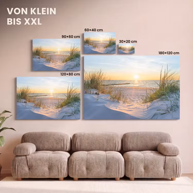 Leinwandbild - Strand - Sonne - Düne - Gras - Sand - Horizont — 6